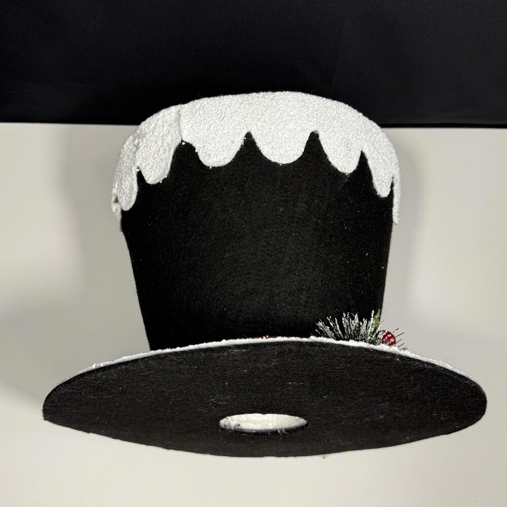 Large Black Felt Snowman Top Hat Decoration Frosted Christmas Tree Topper - Picture 5 of 5